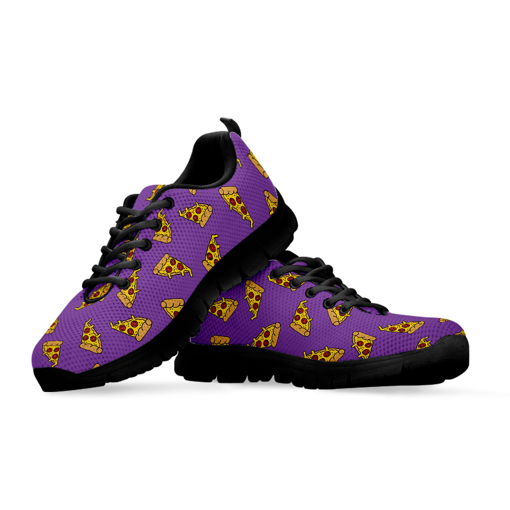 Purple Pizza Pattern Print Black Sneakers