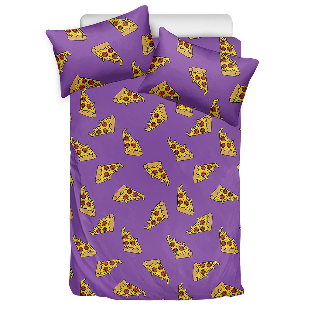 Purple Pizza Pattern Print Duvet Cover Bedding Set