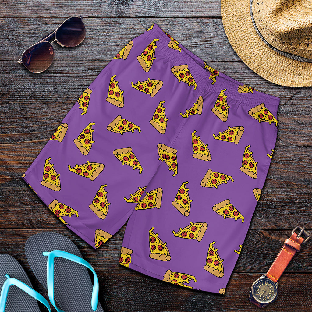 Purple Pizza Pattern Print Men's Shorts