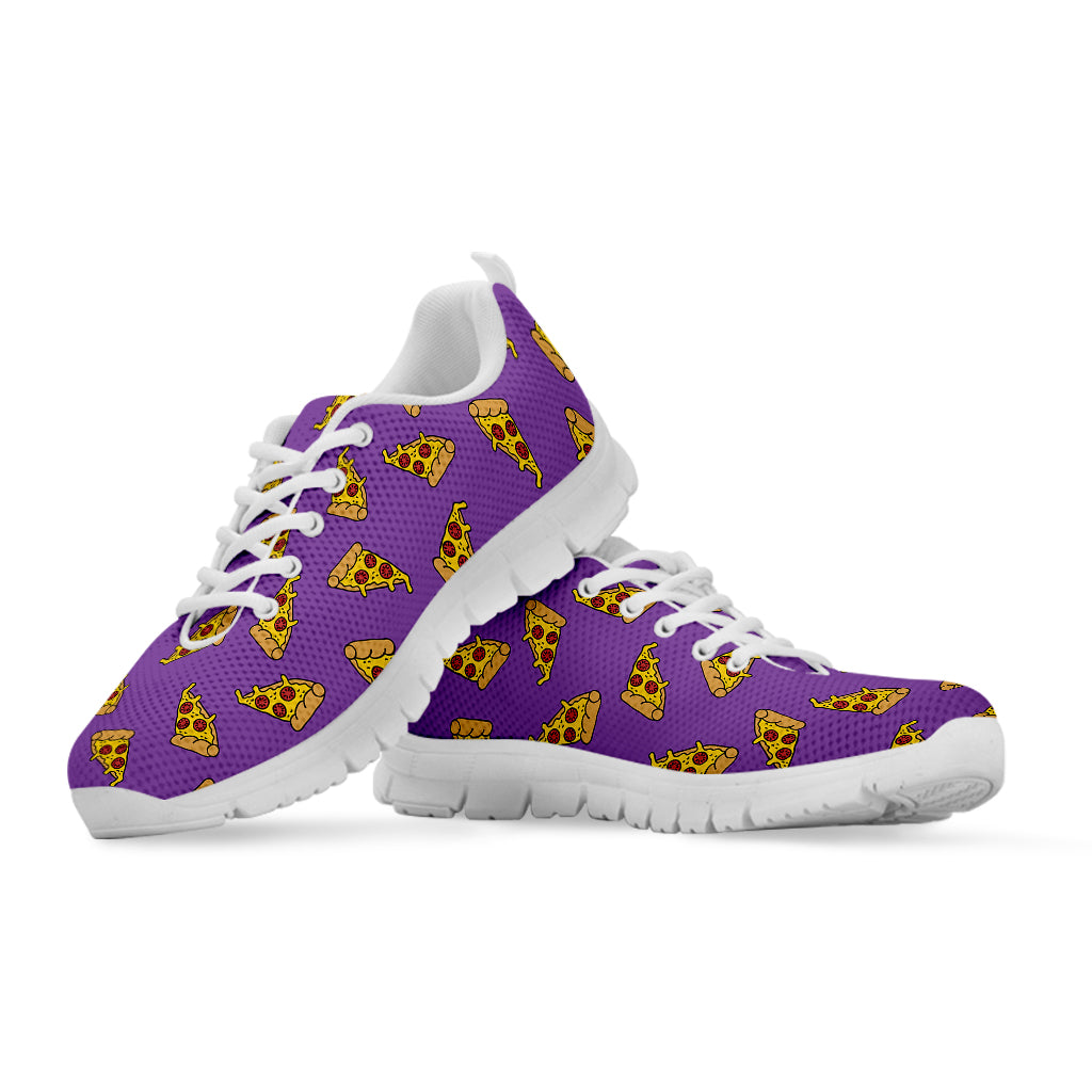Purple Pizza Pattern Print White Sneakers