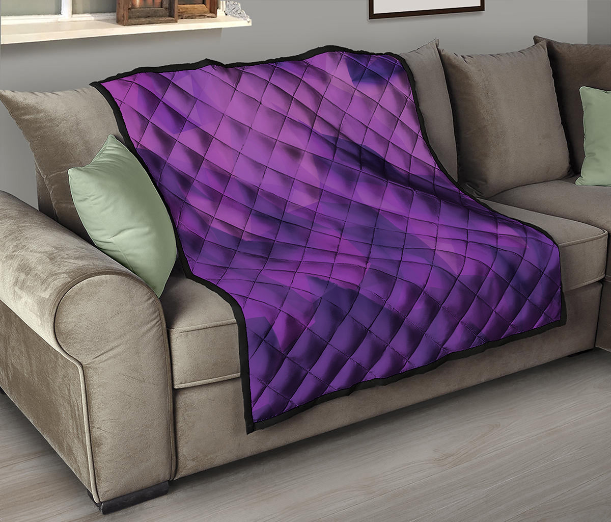 Purple Polygonal Geometric Print Quilt