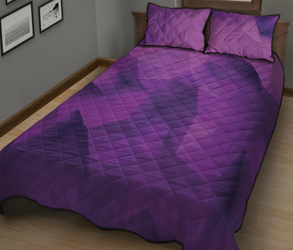 Purple Polygonal Geometric Print Quilt Bed Set