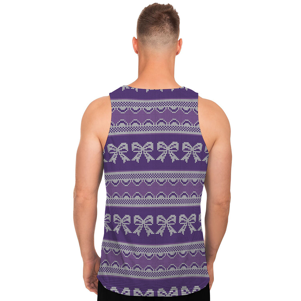 Purple Ribbon Knitted Pattern Print Men's Tank Top
