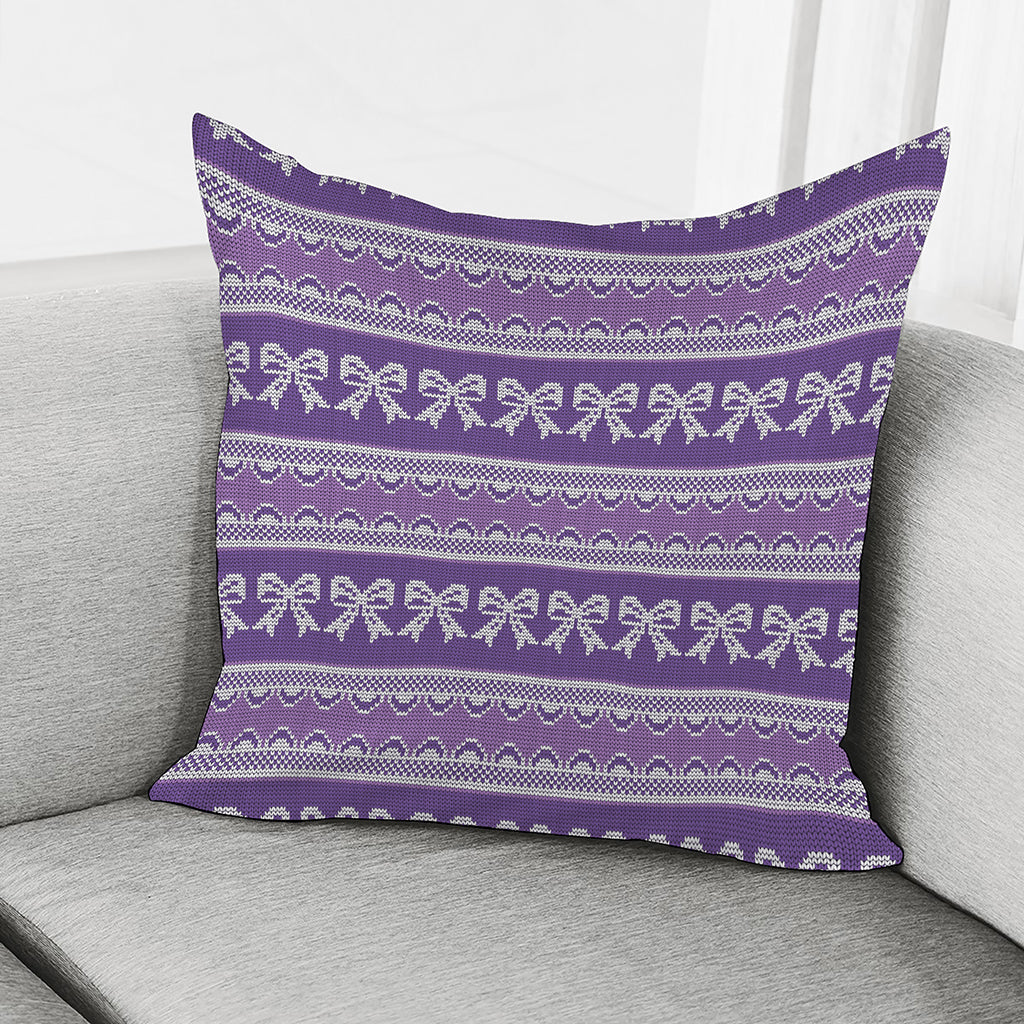Purple Ribbon Knitted Pattern Print Pillow Cover