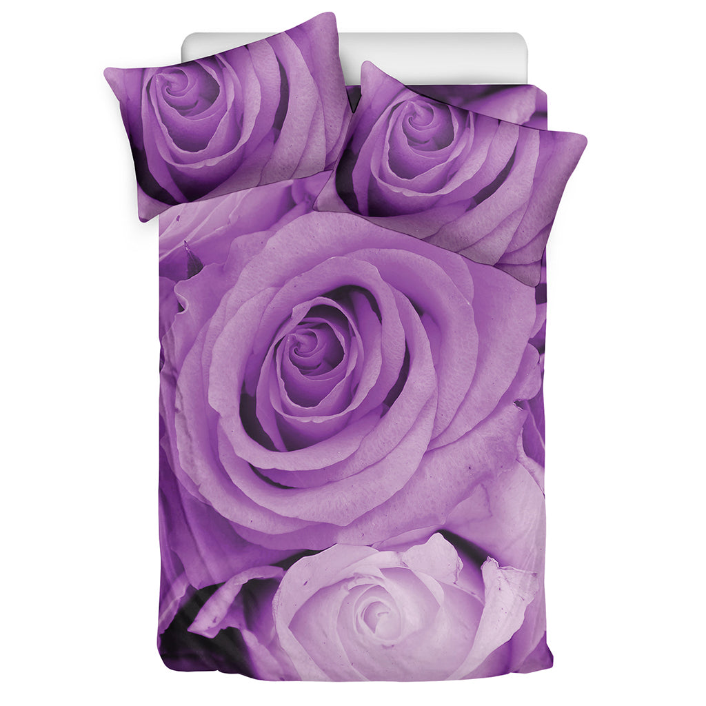 Purple Rose Print Duvet Cover Bedding Set