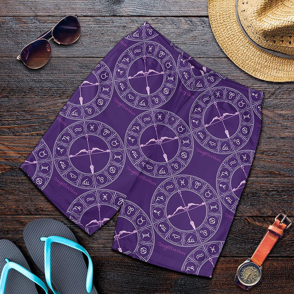 Purple Sagittarius Zodiac Pattern Print Men's Shorts