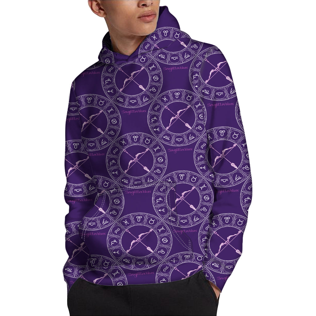 Purple Sagittarius Zodiac Pattern Print Pullover Hoodie