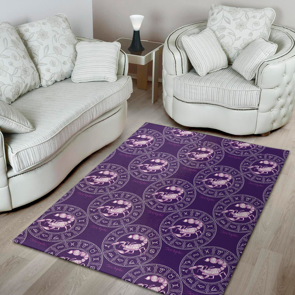Purple Scorpio Zodiac Pattern Print Area Rug