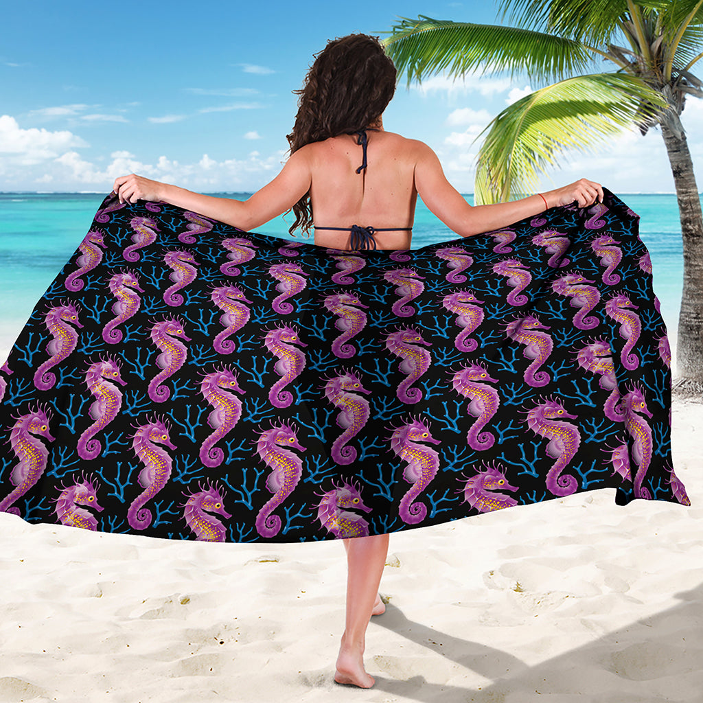 Purple Seahorse Pattern Print Beach Sarong Wrap