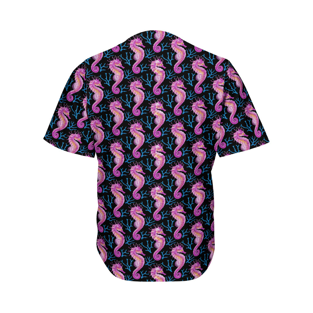 Purple Seahorse Pattern Print Men's Baseball Jersey