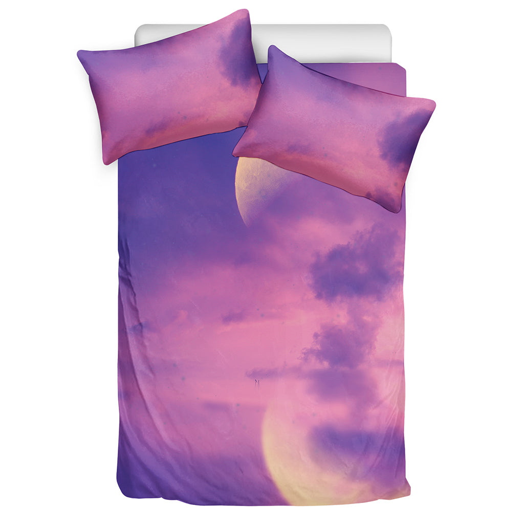 Purple Sky And Full Moon Print Duvet Cover Bedding Set