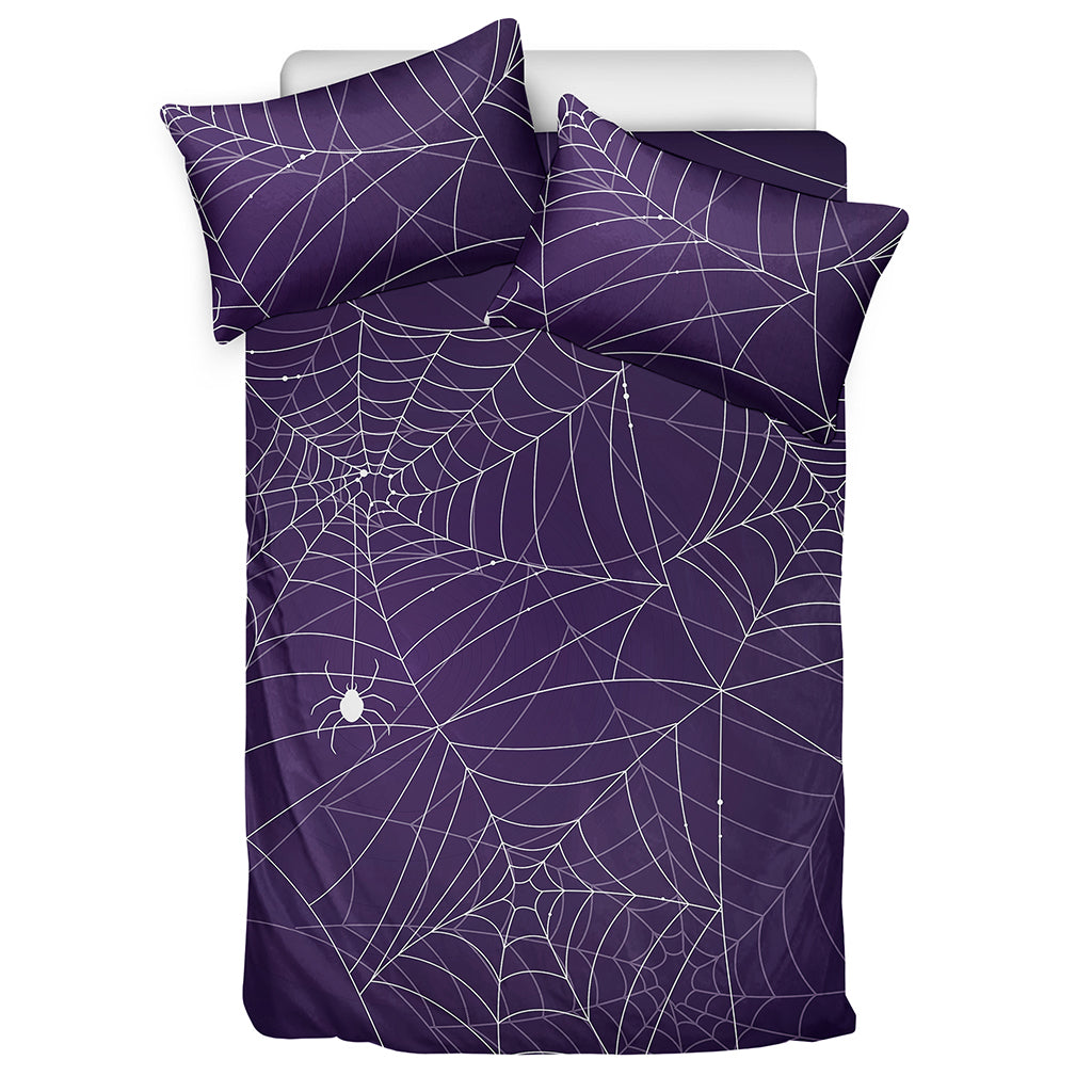 Purple Spider Web Pattern Print Duvet Cover Bedding Set