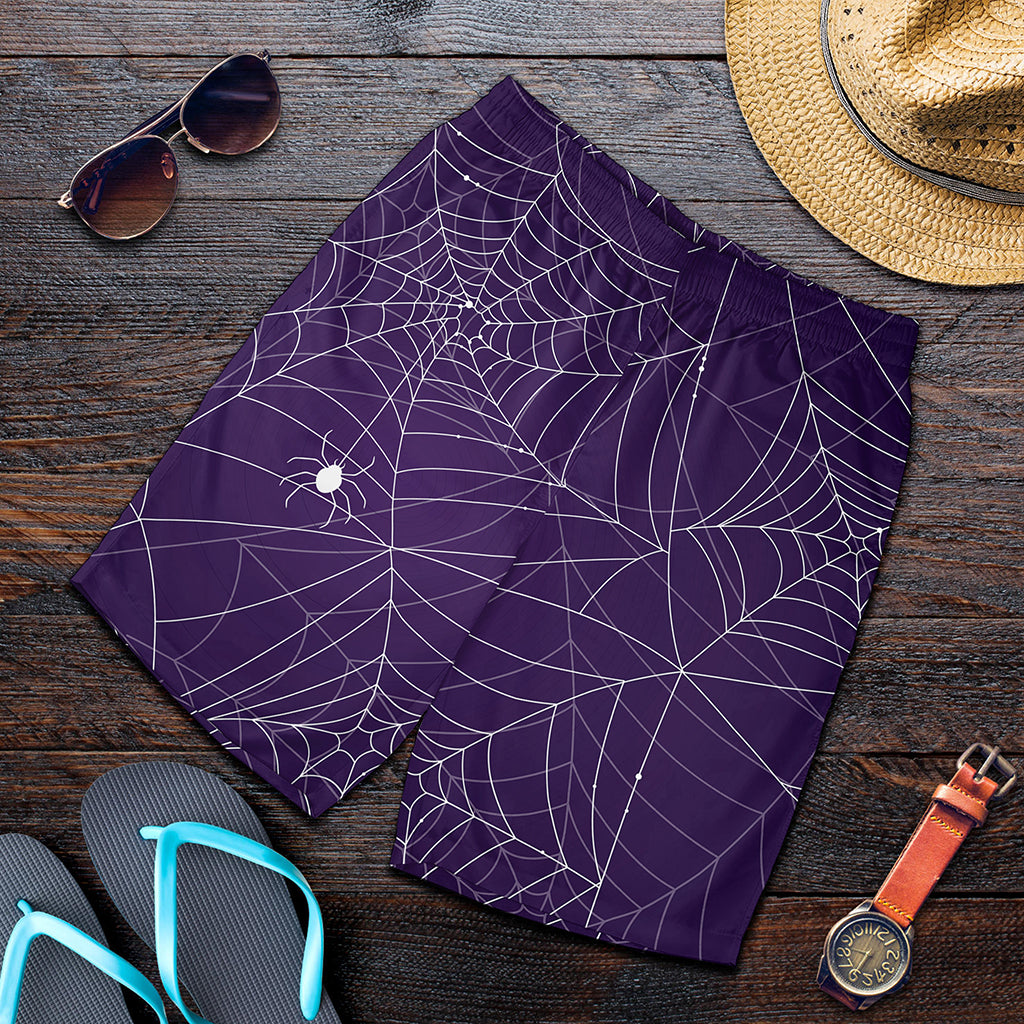 Purple Spider Web Pattern Print Men's Shorts