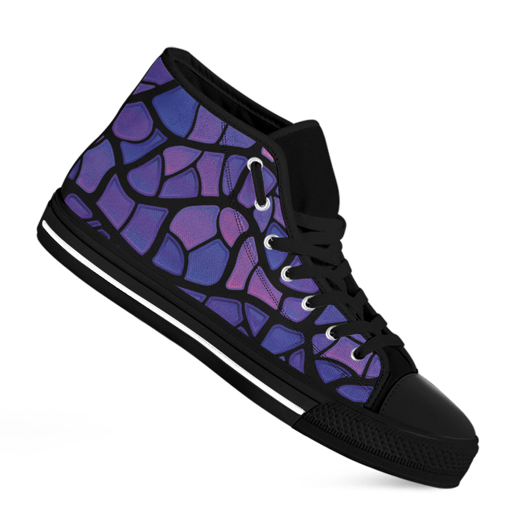 Purple Stained Glass Mosaic Print Black High Top Shoes