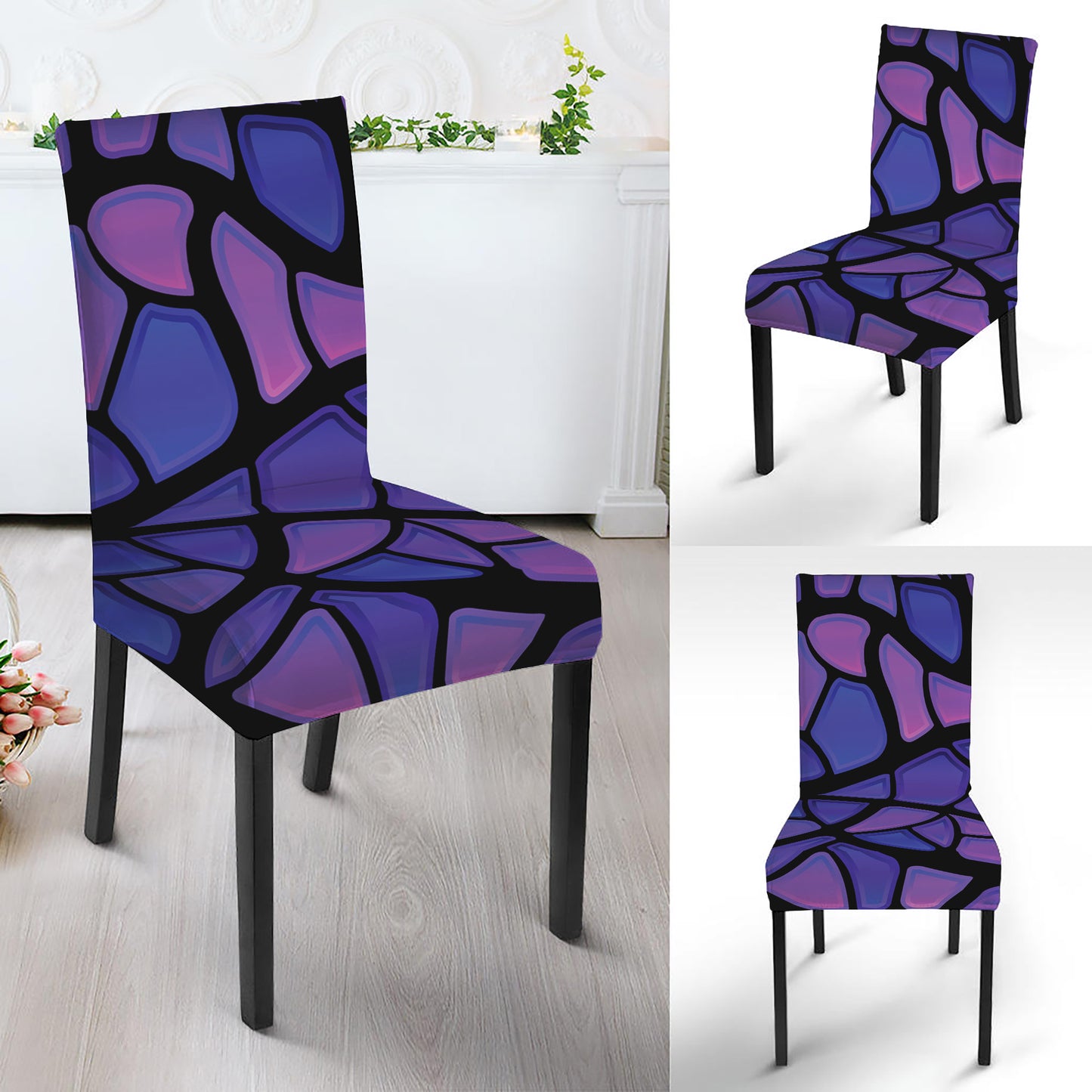 Purple Stained Glass Mosaic Print Dining Chair Slipcover