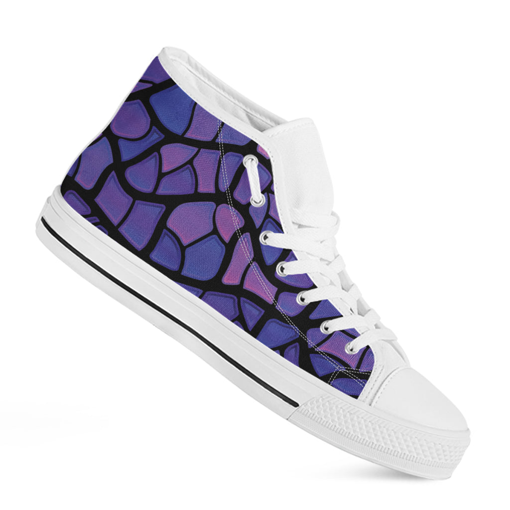 Purple Stained Glass Mosaic Print White High Top Shoes