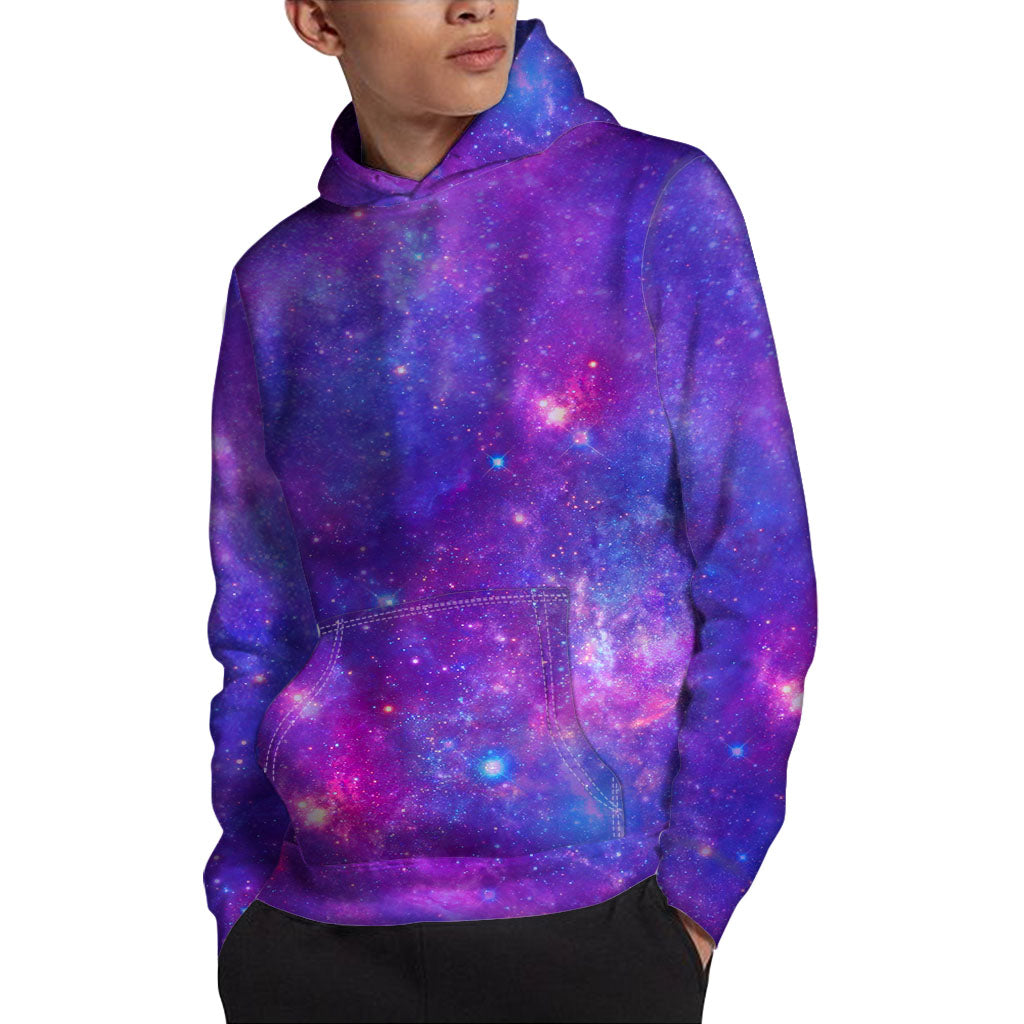 Purple Stardust Cloud Galaxy Space Print Pullover Hoodie