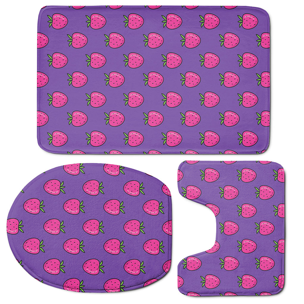 Purple Strawberry Pattern Print 3 Piece Bath Mat Set
