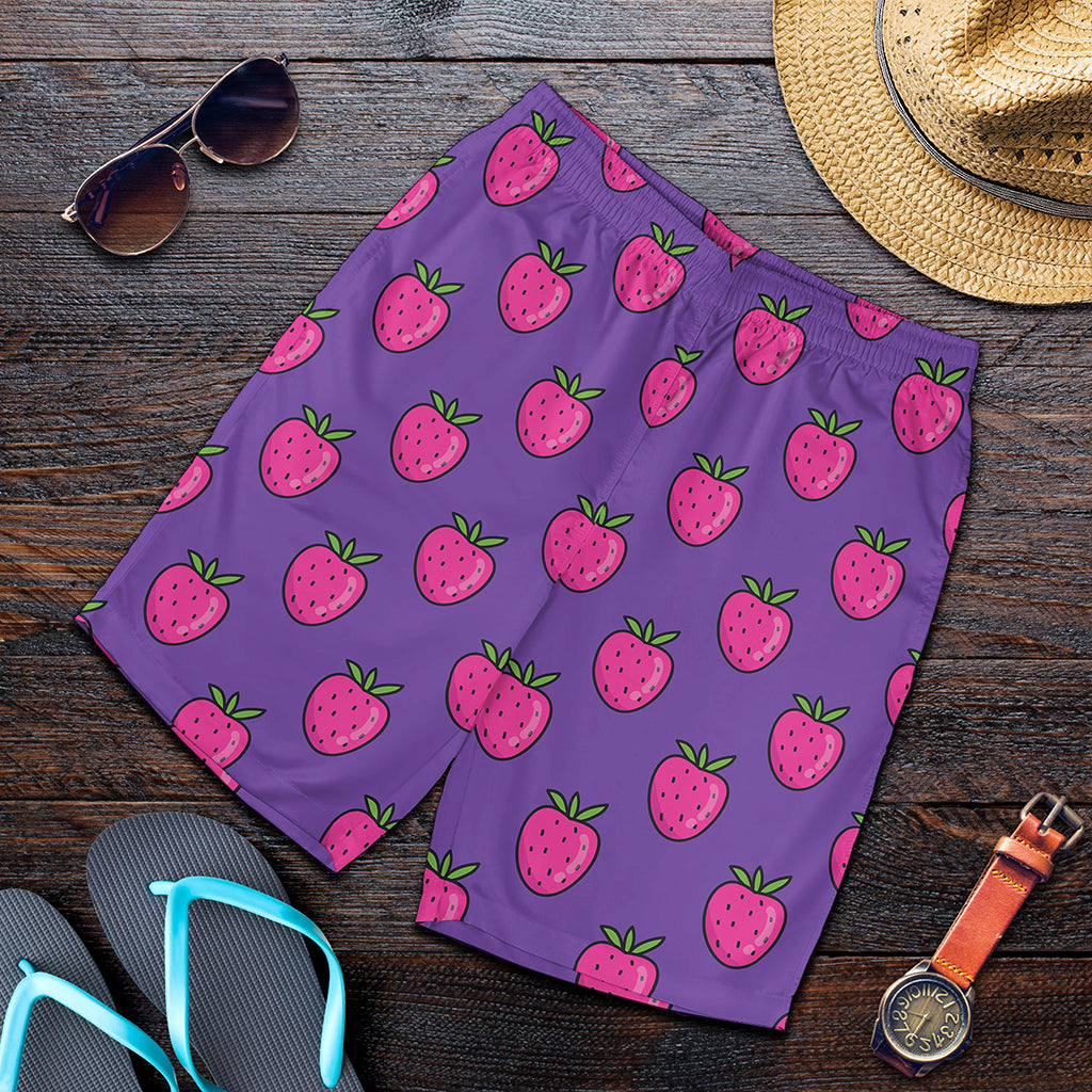Purple Strawberry Pattern Print Men's Shorts