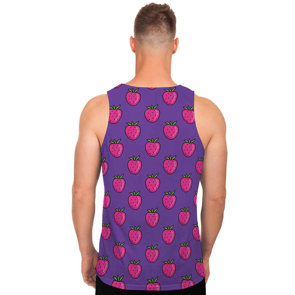 Purple Strawberry Pattern Print Men's Tank Top