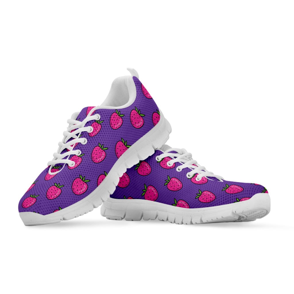Purple Strawberry Pattern Print White Sneakers