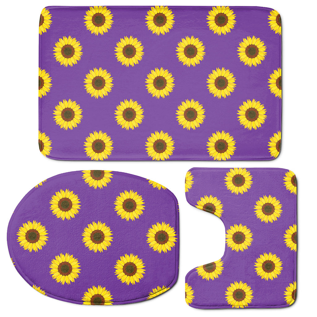 Purple Sunflower Pattern Print 3 Piece Bath Mat Set