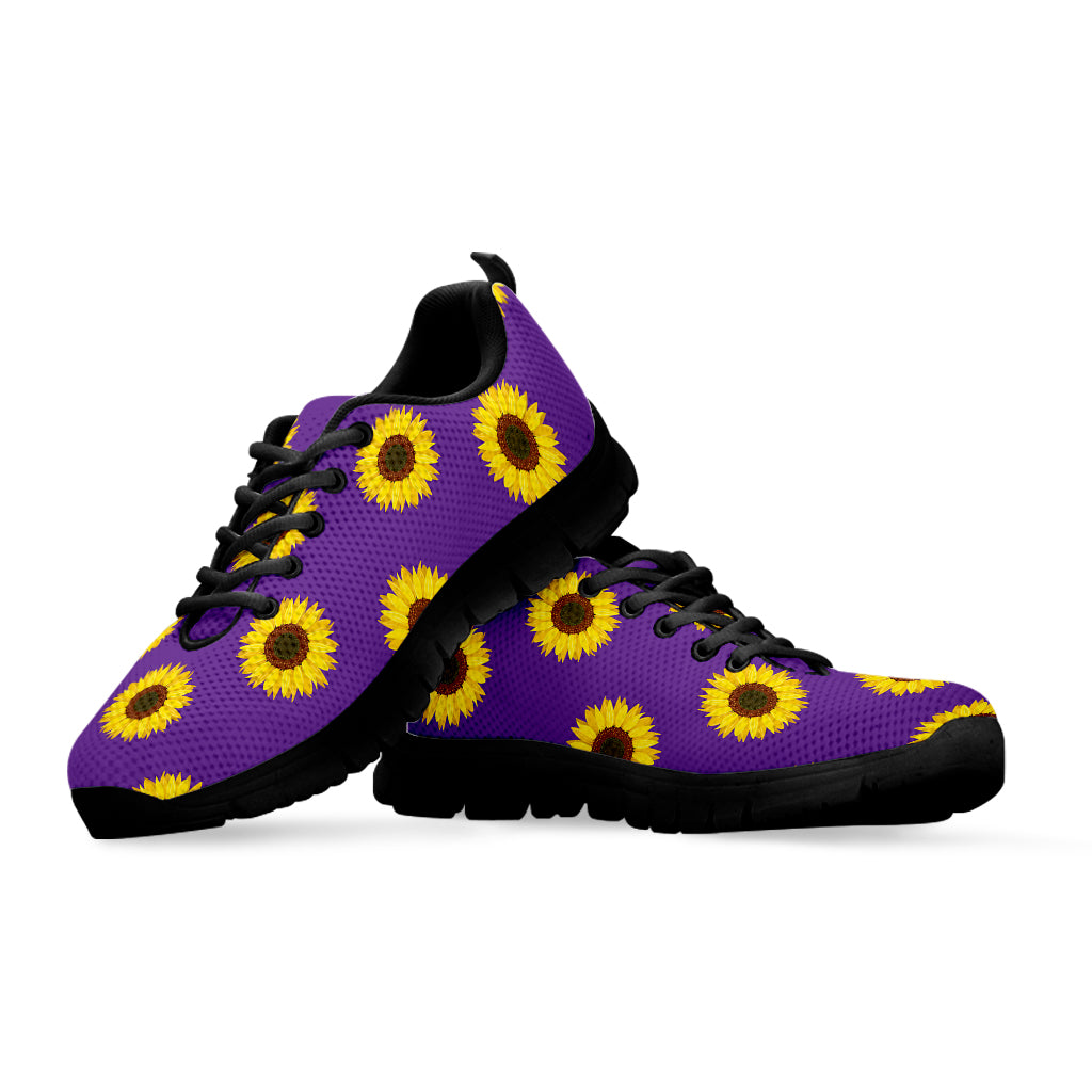 Purple Sunflower Pattern Print Black Sneakers