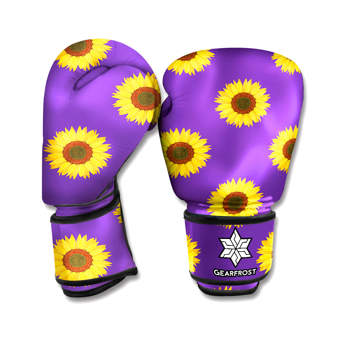 Purple Sunflower Pattern Print Boxing Gloves