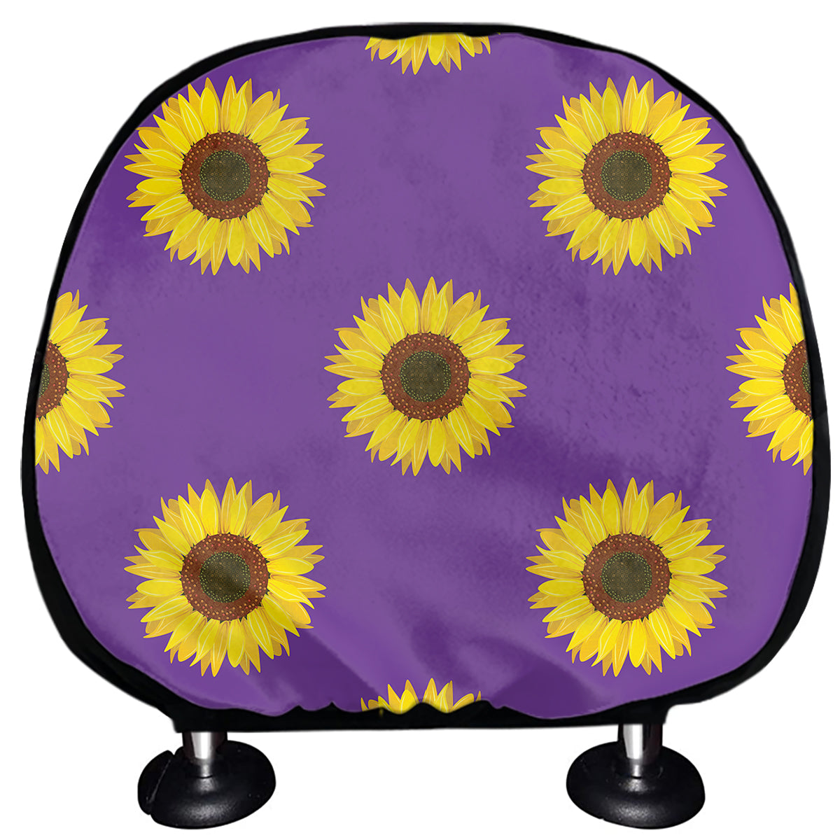 Purple Sunflower Pattern Print Car Headrest Covers