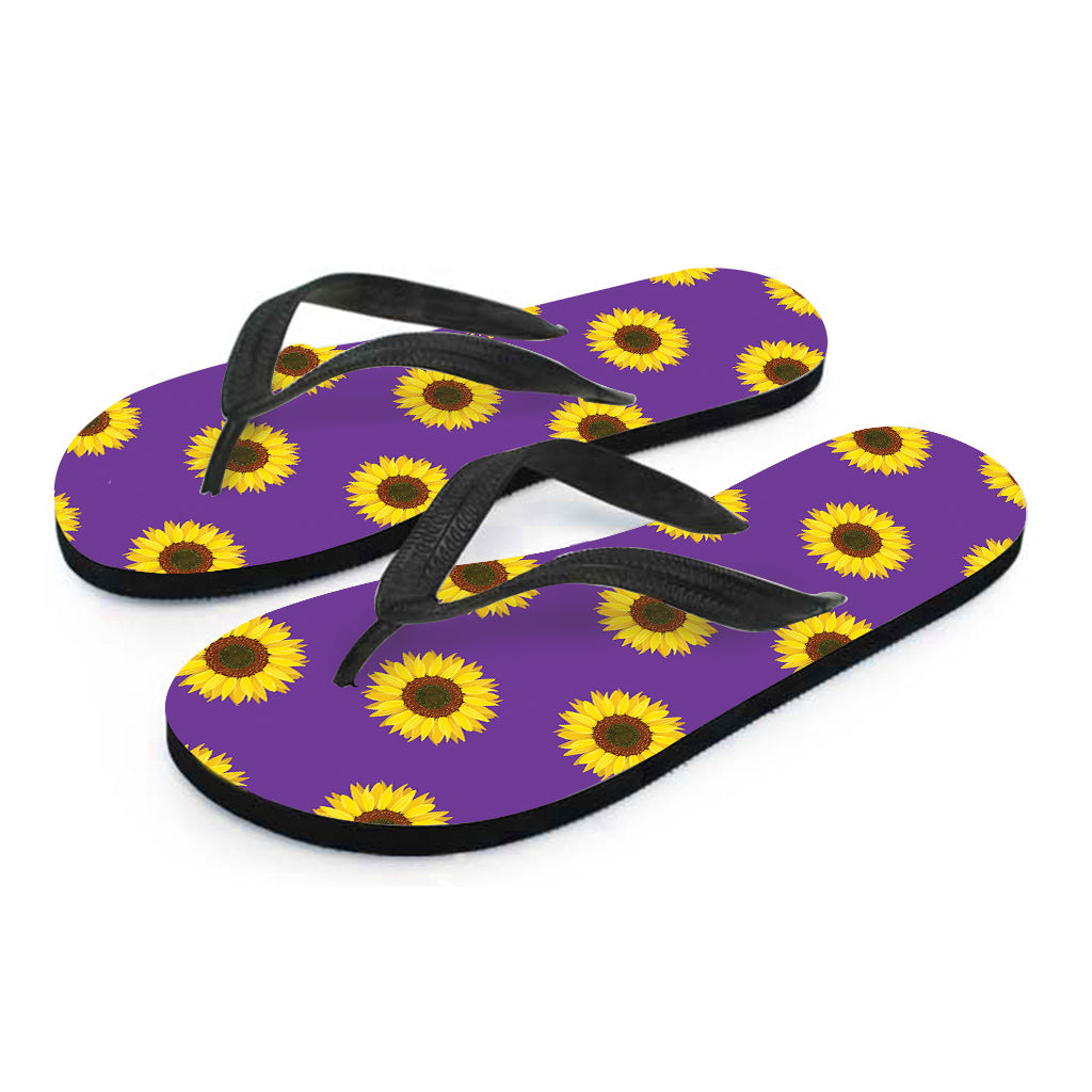 Purple Sunflower Pattern Print Flip Flops