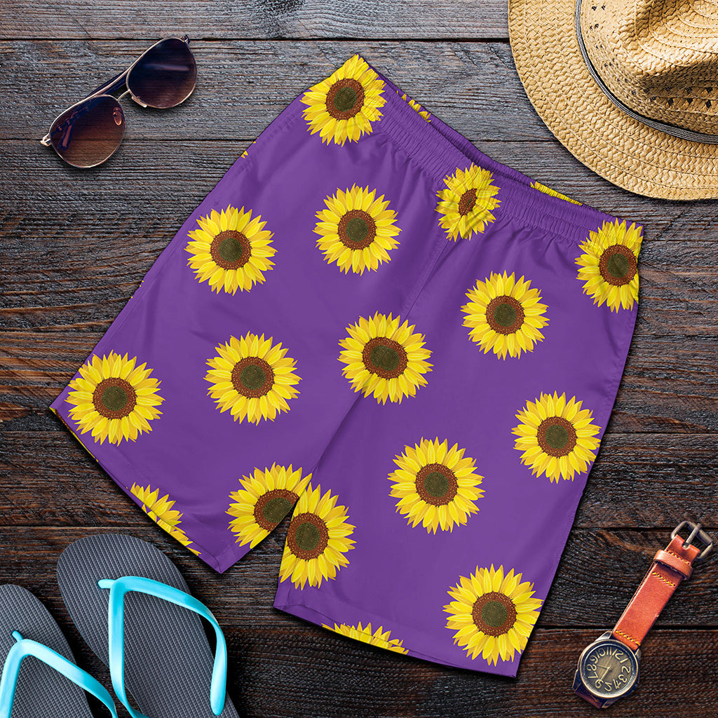 Purple Sunflower Pattern Print Men's Shorts
