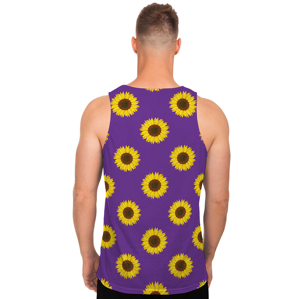 Purple Sunflower Pattern Print Men's Tank Top