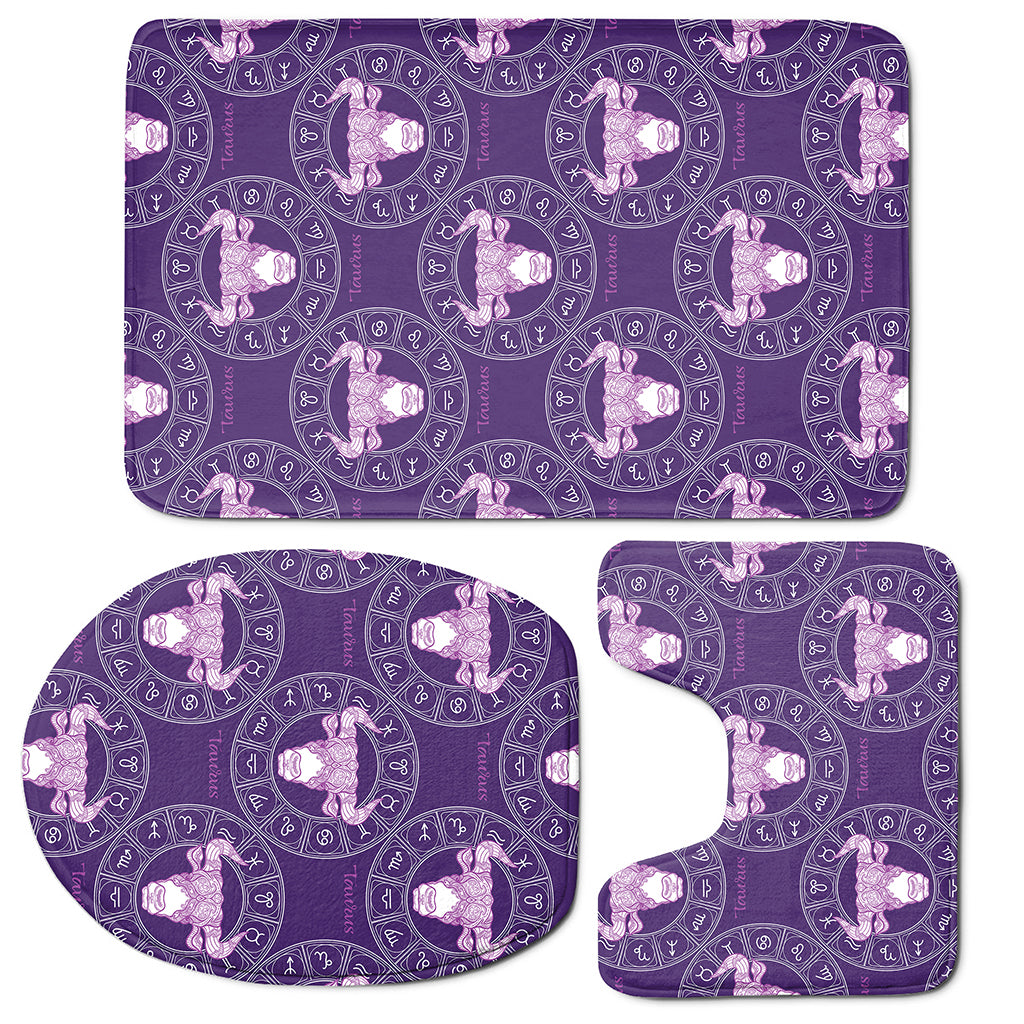 Purple Taurus Zodiac Pattern Print 3 Piece Bath Mat Set