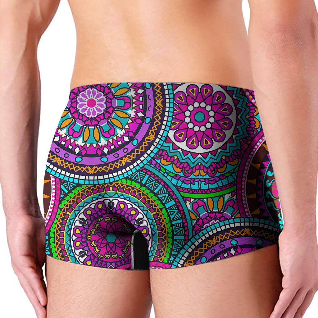 Purple Teal Circle Mandala Print Men's Boxer Briefs