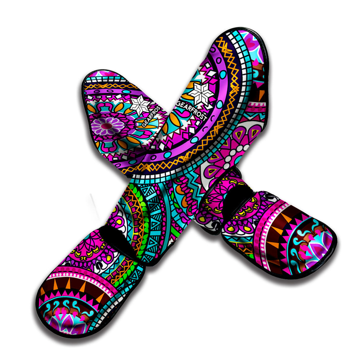 Purple Teal Circle Mandala Print Muay Thai Shin Guard