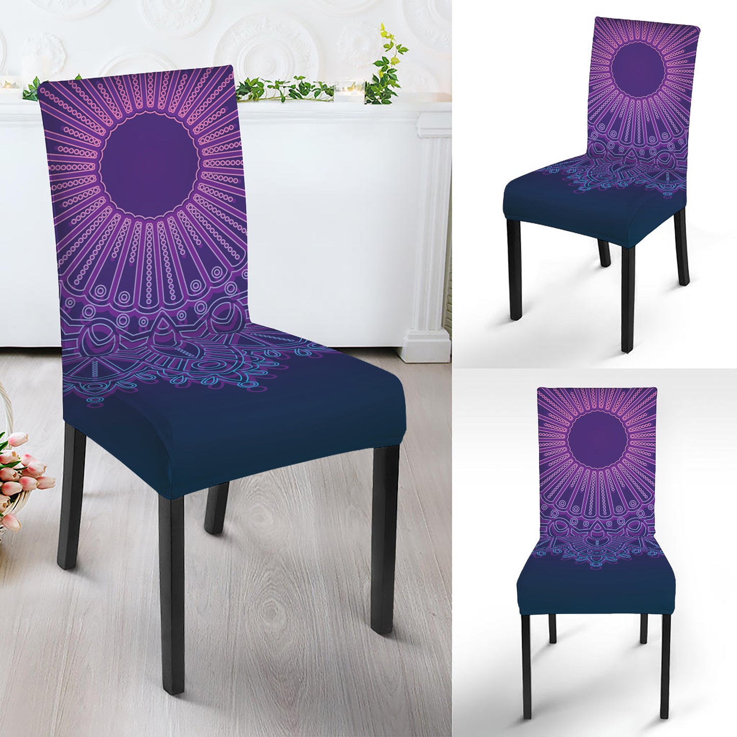 Purple Trippy Mandala Print Dining Chair Slipcover