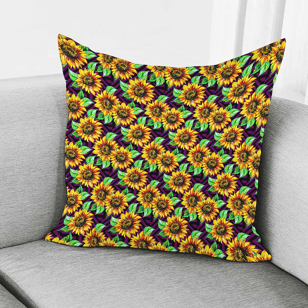Purple Trippy Sunflower Pattern Print Pillow Cover