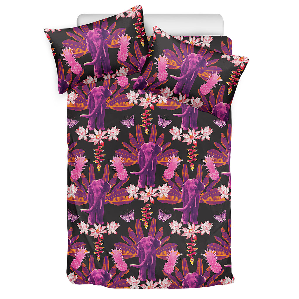 Purple Tropical Elephant Pattern Print Duvet Cover Bedding Set