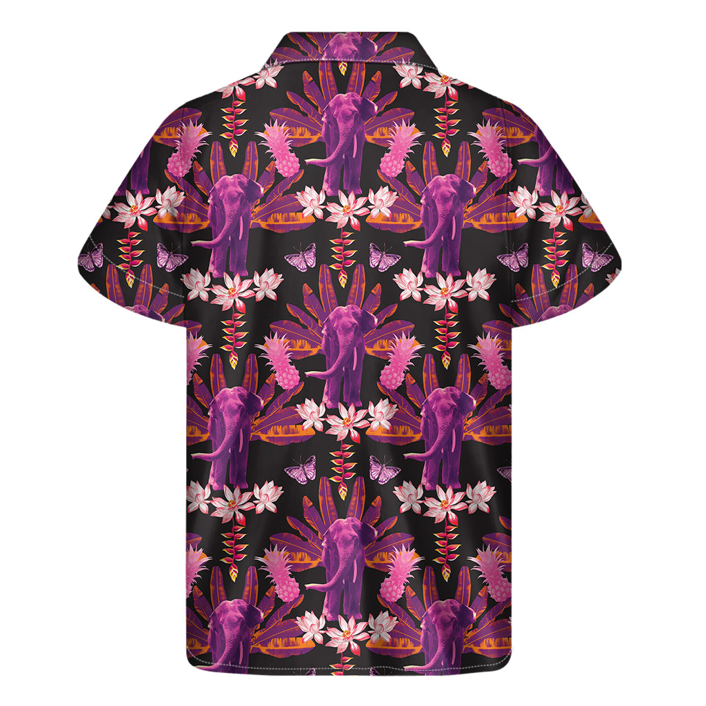 Purple Tropical Elephant Pattern Print Men's Short Sleeve Shirt