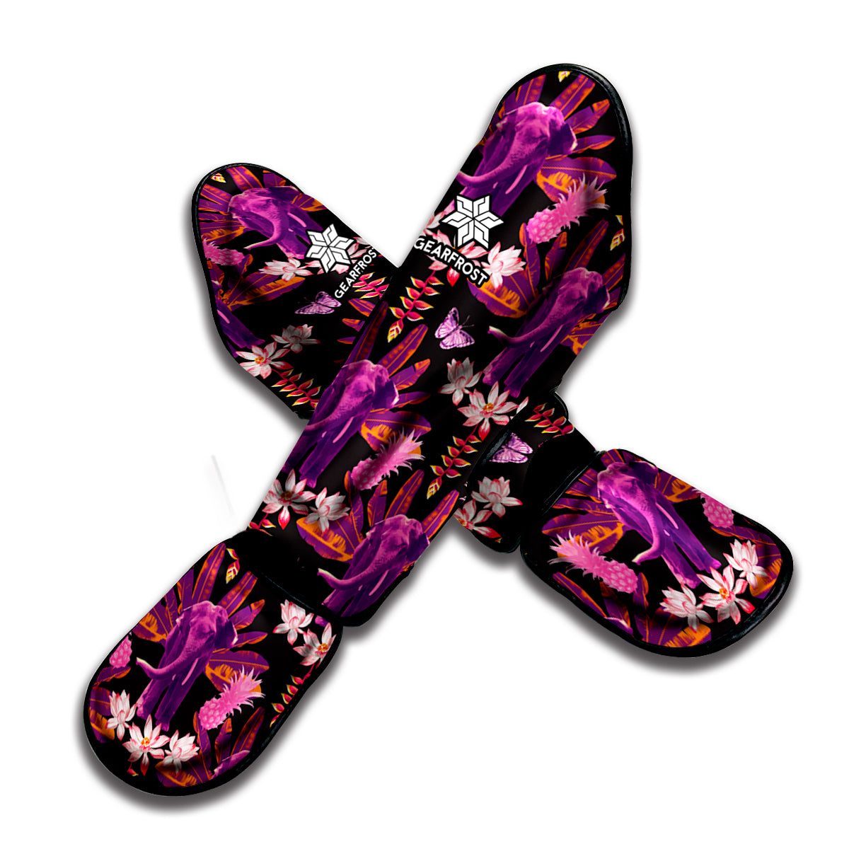 Purple Tropical Elephant Pattern Print Muay Thai Shin Guard