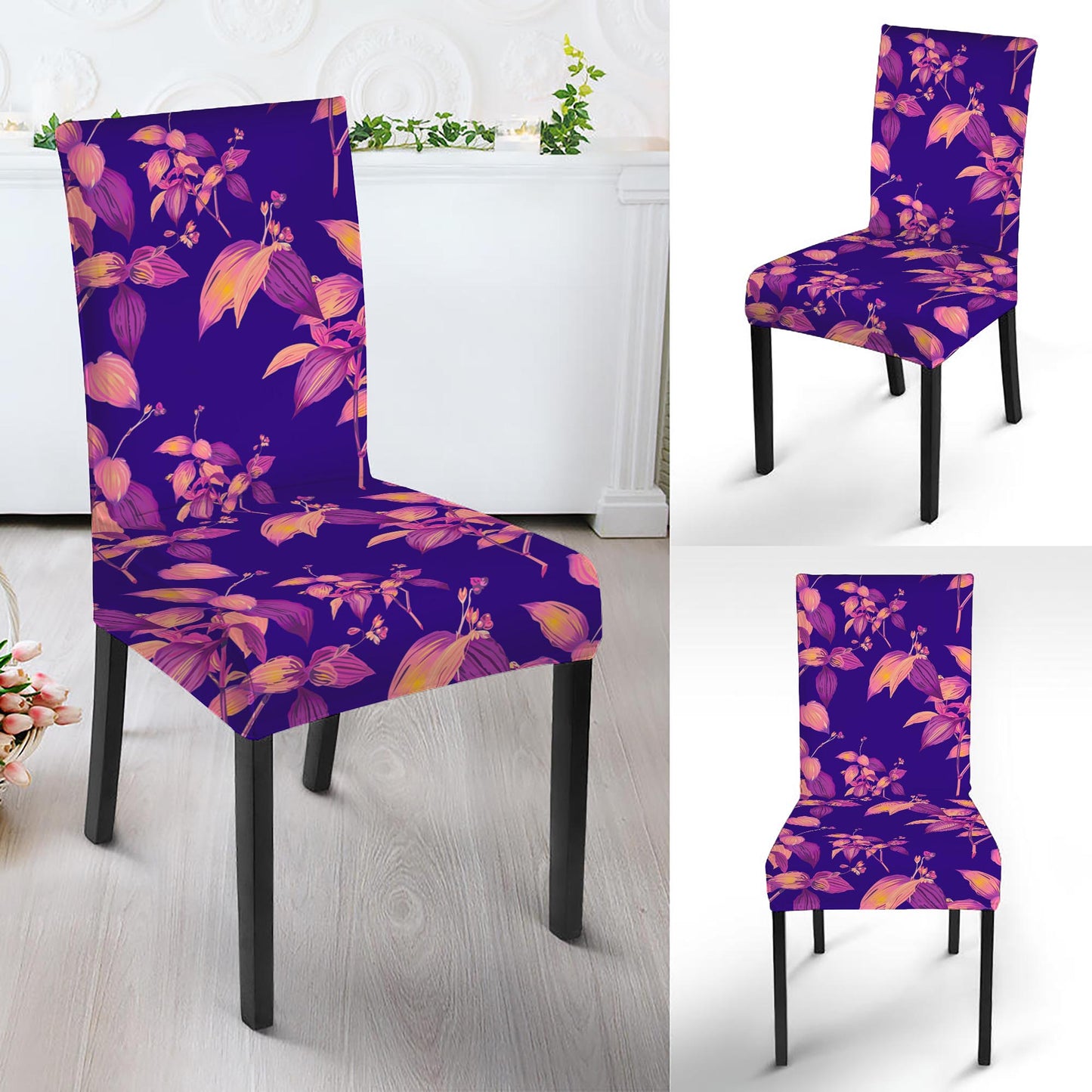 Purple Tropical Hawaiian Pattern Print Dining Chair Slipcover