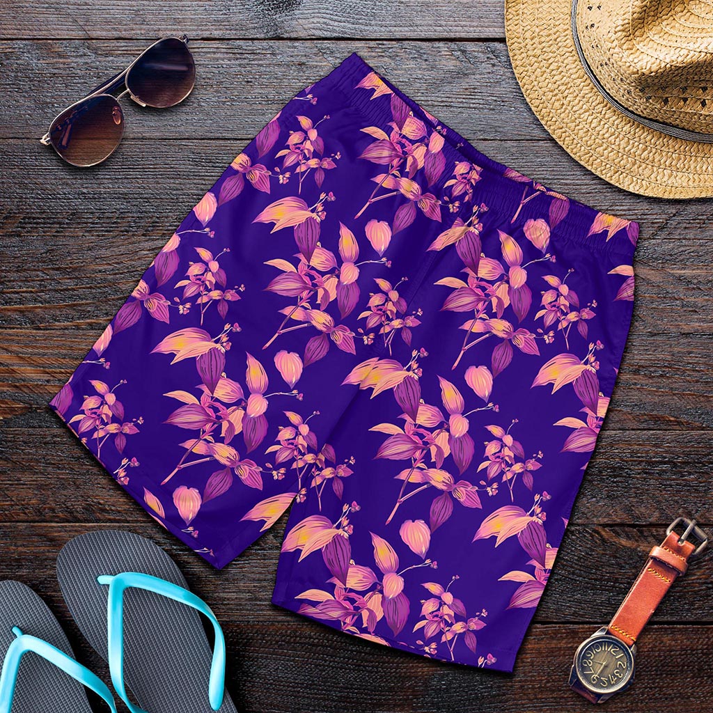 Purple Tropical Hawaiian Pattern Print Men's Shorts