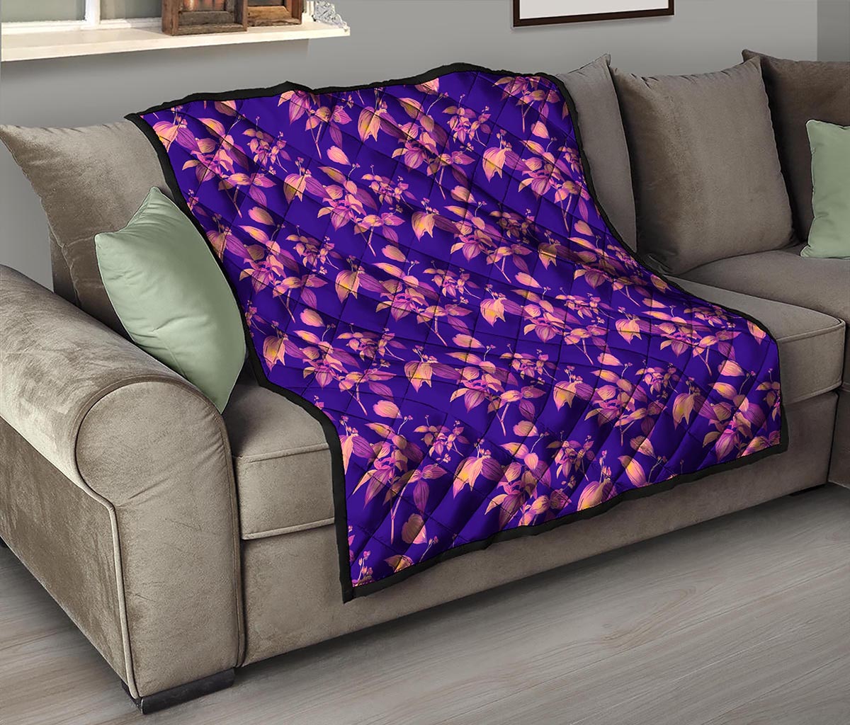 Purple Tropical Hawaiian Pattern Print Quilt