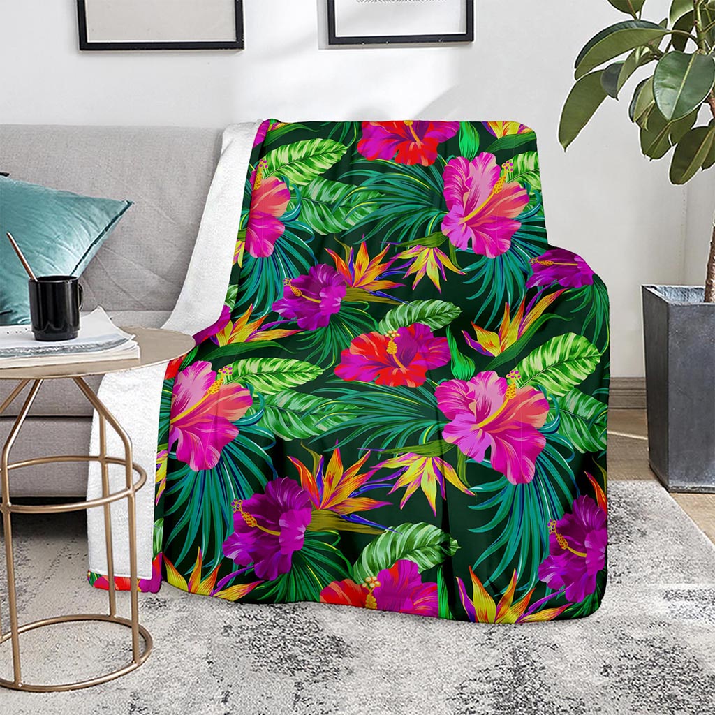 Purple Tropical Pattern Print Blanket