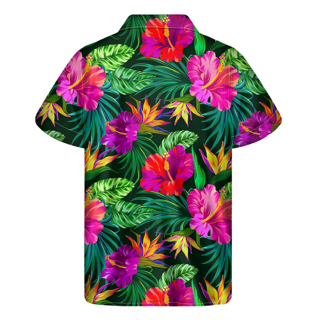 Purple Tropical Pattern Print Men's Short Sleeve Shirt