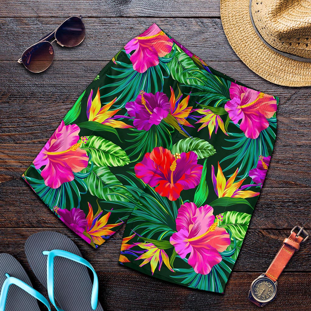 Purple Tropical Pattern Print Men's Shorts
