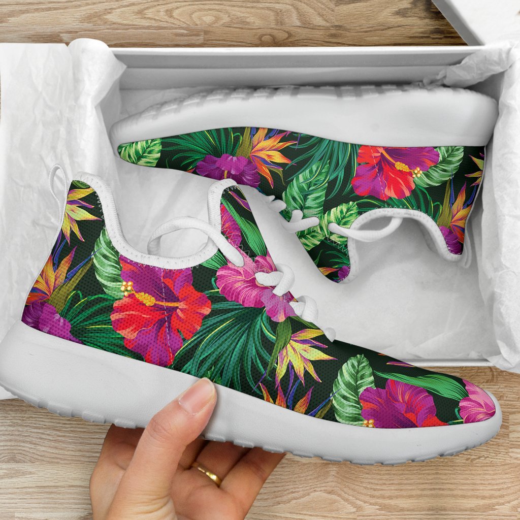 Purple Tropical Pattern Print Mesh Knit Shoes GearFrost