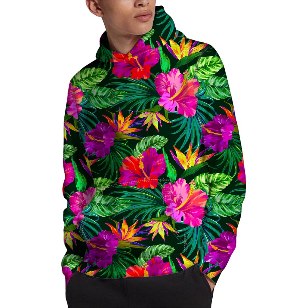 Purple Tropical Pattern Print Pullover Hoodie