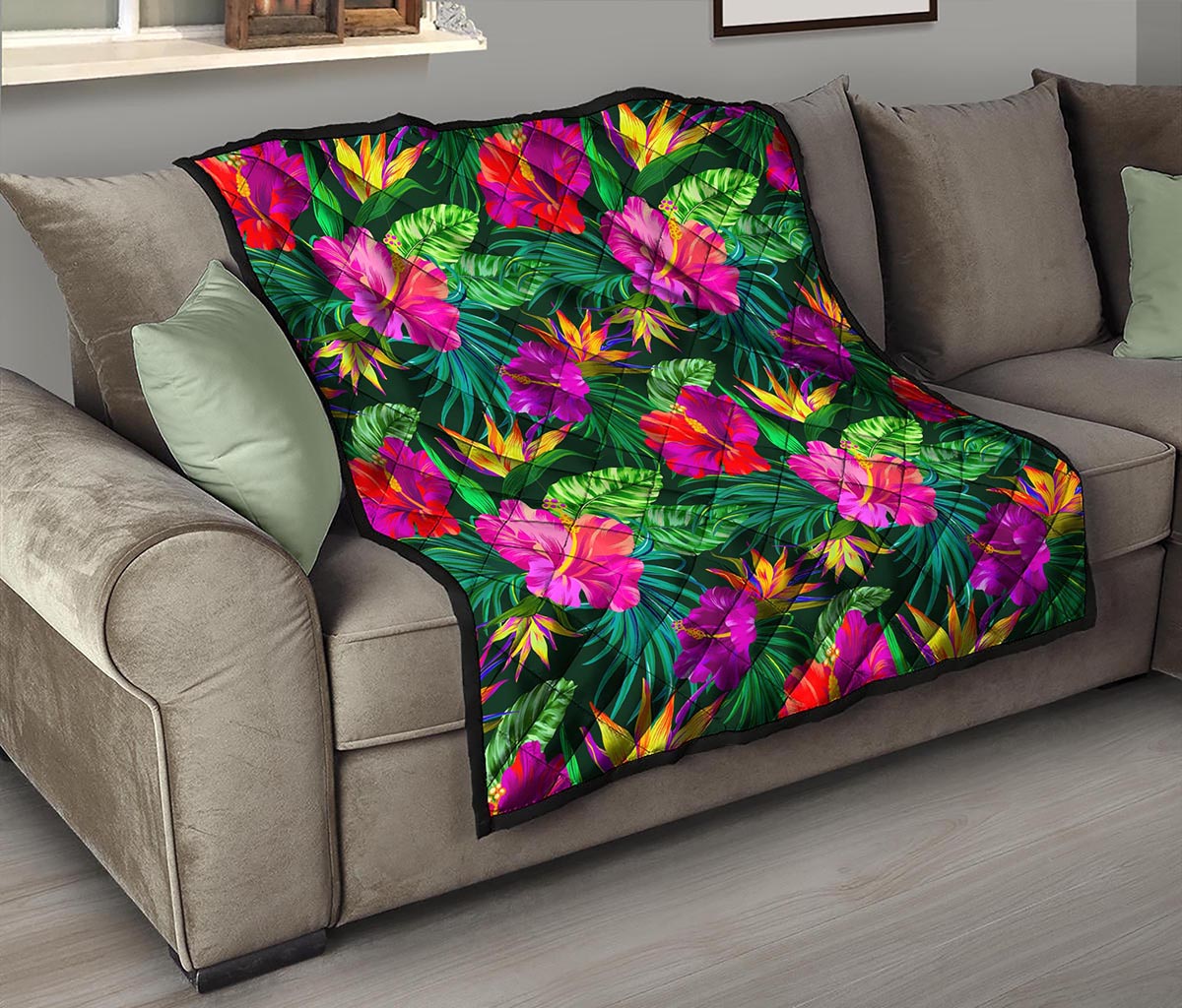 Purple Tropical Pattern Print Quilt