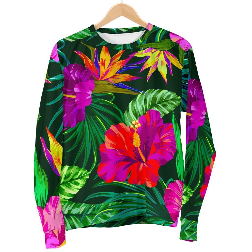 Purple Tropical Pattern Print Women's Crewneck Sweatshirt GearFrost